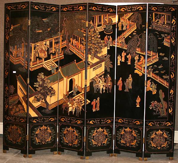 Appraisal: A six-panel coromandel screen The front of the panels with