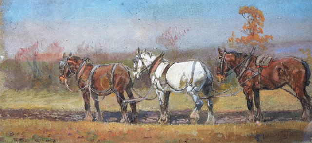 Appraisal: TH CENTURY ENGLISH SCHOOLThree cart horses standing in a field