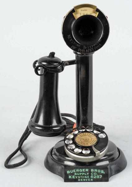 Appraisal: Keystone Dial Candlestick Telephone Description Circa Black painted brass paper