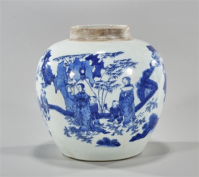 Appraisal: Chinese blue and white porcelain jar depicting a child riding