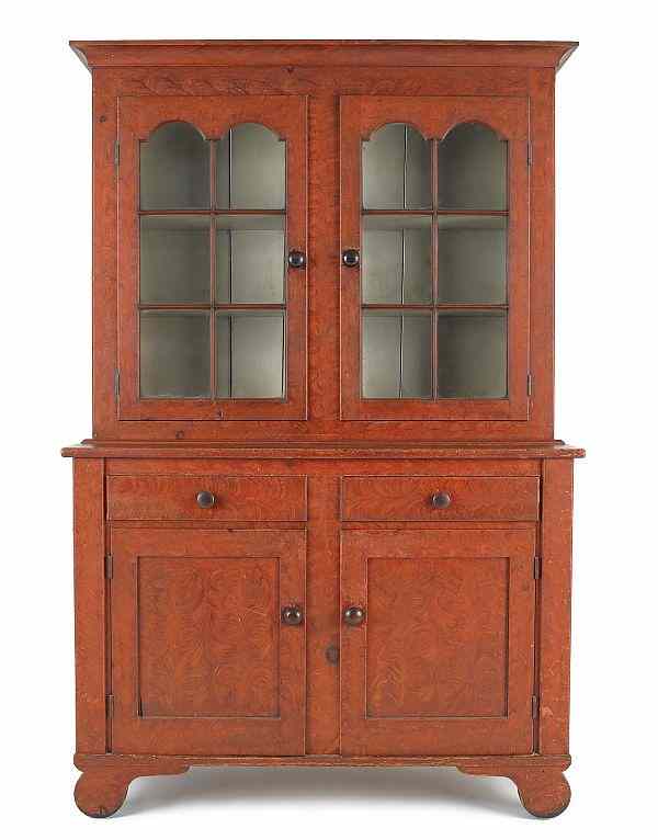 Appraisal: Lehigh Valley Pennsylvania painted pine Dutch cupboard ca in two