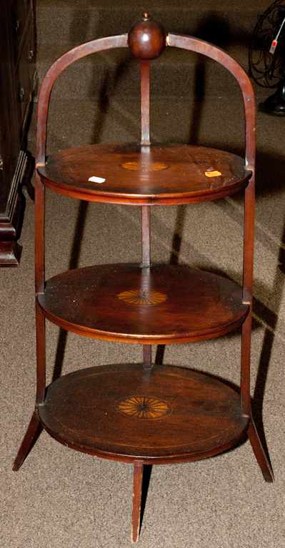 Appraisal: Georgian style inlaid mahogany three-tier plant stand Estimate - Back