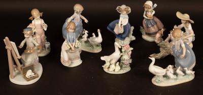 Appraisal: Nine Lladro figures to include an artist and her easel