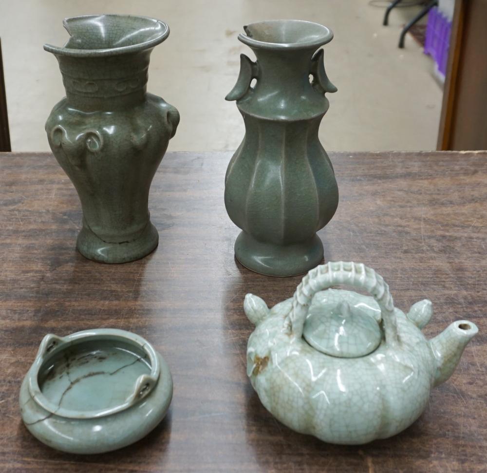 Appraisal: Four Chinese Celadon Crackleware Vessels as is H of Tallest