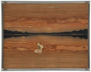 Appraisal: Perejaume ''Joc de Miralls Game Mirrors '' woodgrain with butterfly