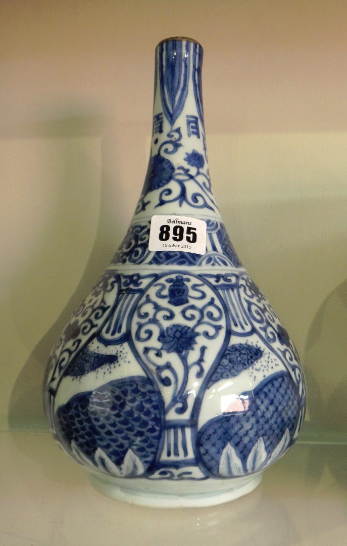 Appraisal: A Chinese blue and white pear shaped bottle vase Wanli