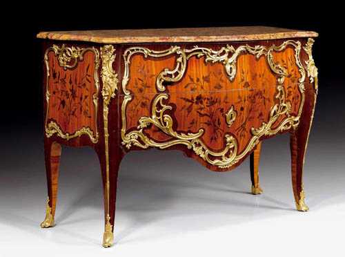 Appraisal: CHEST OF DRAWERS A FLEURS Louis XV by J DUBOIS