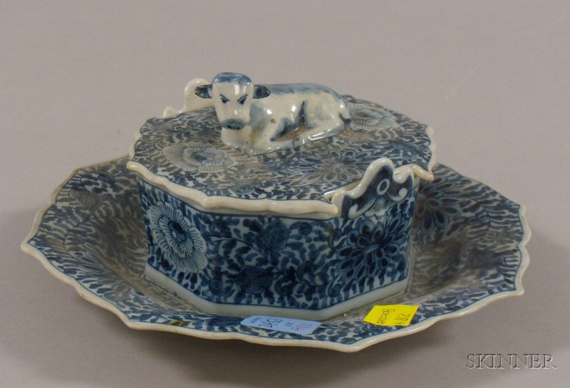 Appraisal: Delft Blue and White Butter Dish with Cow Cover