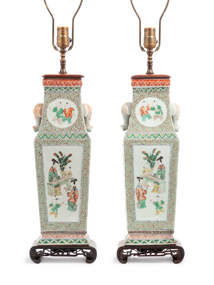 Appraisal: A Pair of Chinese Export Famille Verte Porcelain Vases A