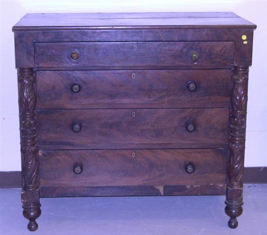 Appraisal: Empire chest of drawers cherry and mahogany projecting top drawer