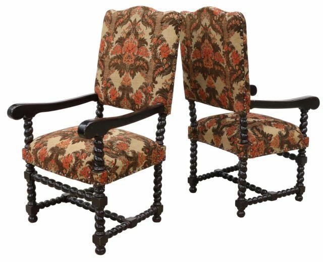 Appraisal: pair Baroque style highback armchairs th c spiral carved hardwood