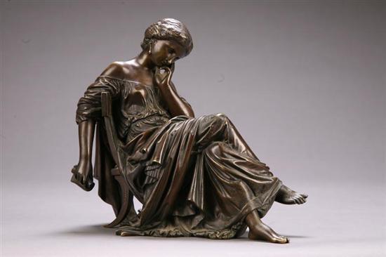 Appraisal: BRONZE SCULPTURE OF A RECLINING LADY SIGNED MOREAU FRANCE LATE