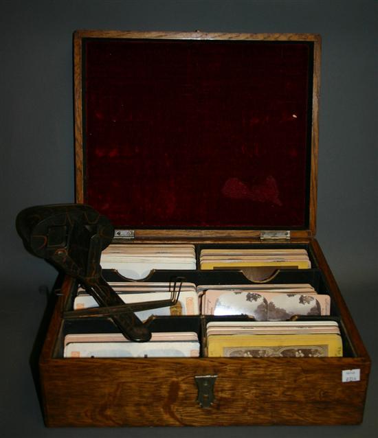 Appraisal: Stereoscopic View Cards With Stereoscope And Wooden Box Approx stereoscopic