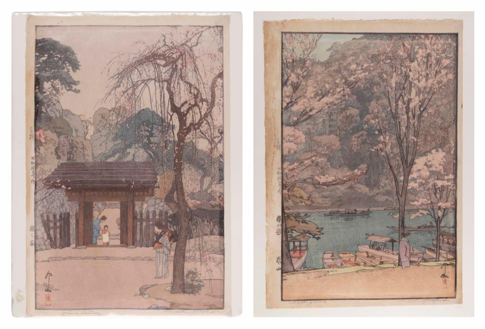 Appraisal: HIROSHI YOSHIDA JAPAN - TWO LANDSCAPES WOODBLOCK PRINTS OBAN TATE-E