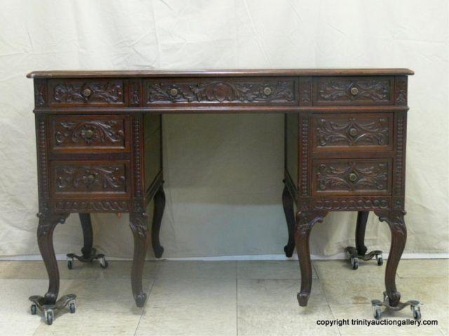 Appraisal: Custom Carved Walnut Desk Documents custom hand built to customer