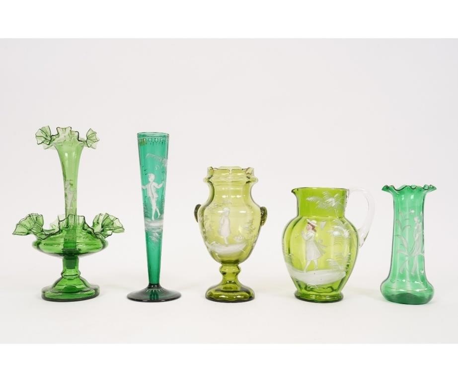 Appraisal: Green Mary Gregory epergne h x dia together with a