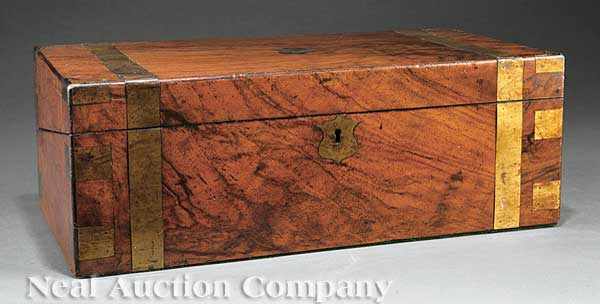 Appraisal: An English Brass-Banded Burl Walnut Lap Desk mid- th c