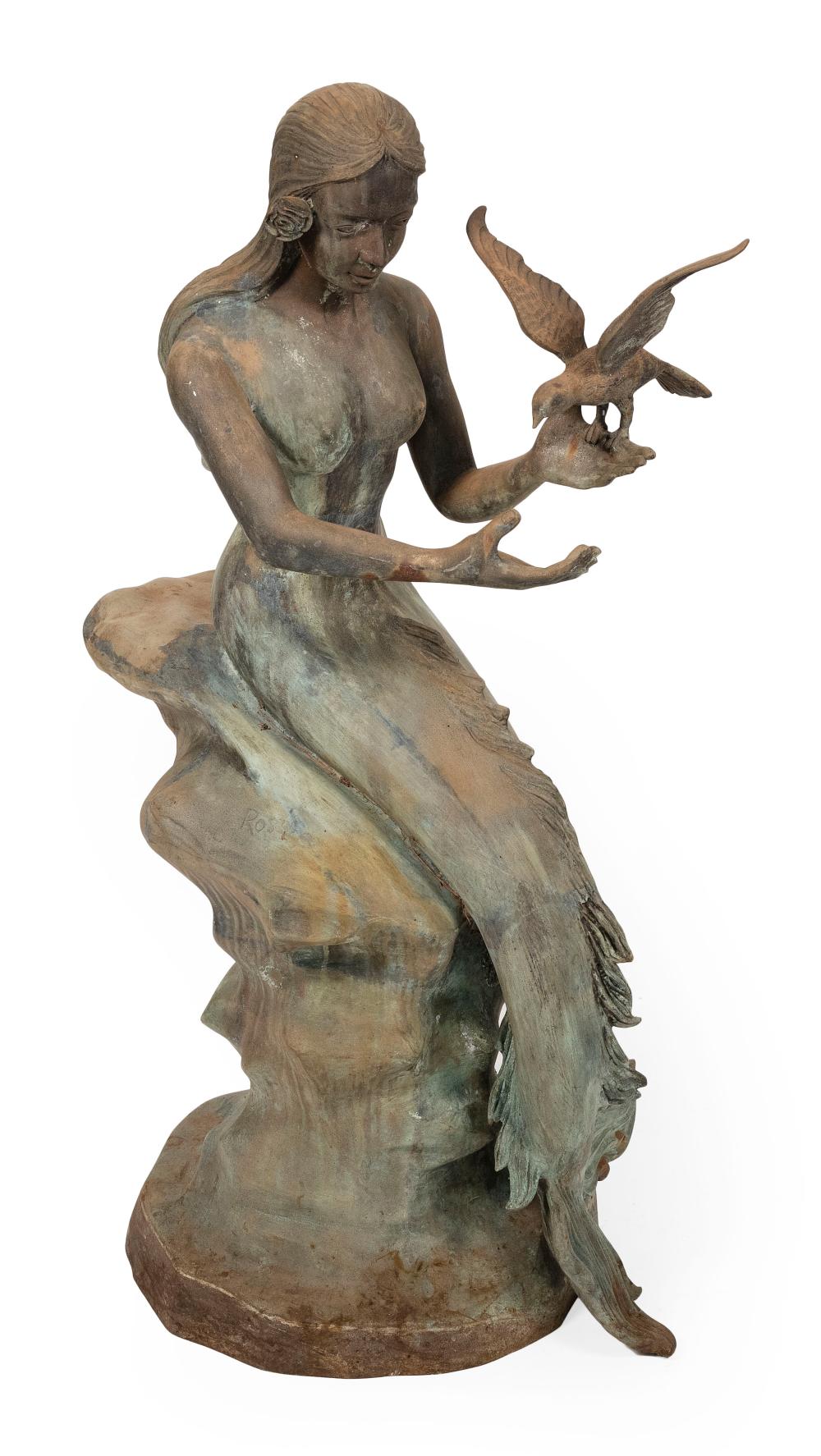 Appraisal: BRONZE SCULPTURE OF A MERMAID WITH A GULL TH CENTURY