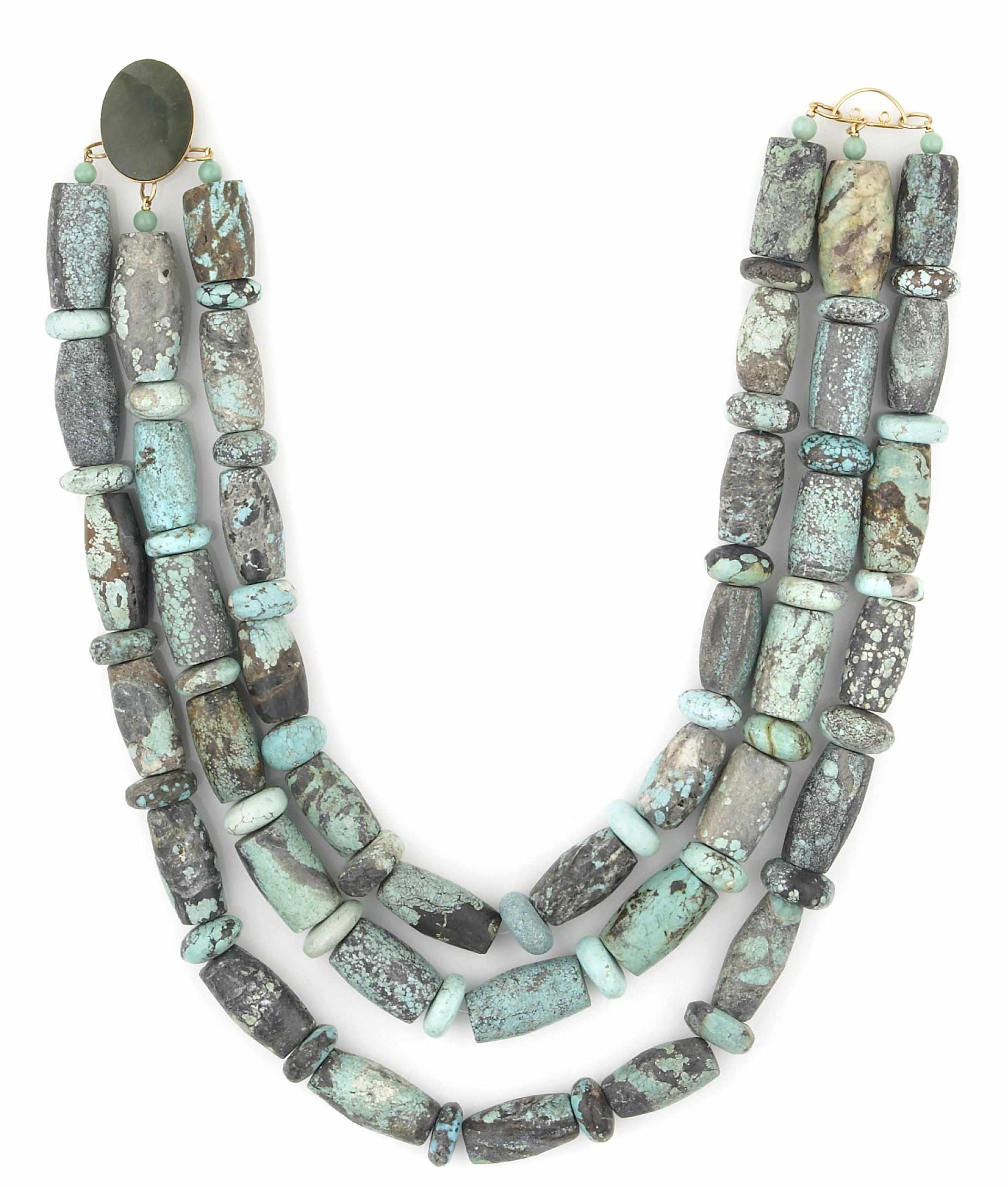 Appraisal: Tony Duquette American - sA three strand turquoise necklace with