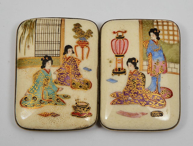 Appraisal: A PAIR OF JAPANESE SATSUMA BUCKLES each decorated with geisha