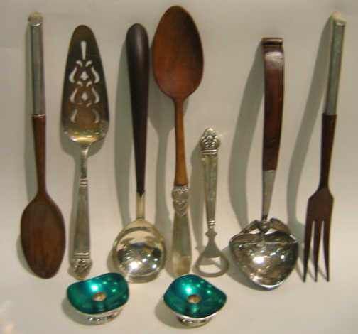 Appraisal: COLLECTION SILVER AND SILVERPLATE SERVING FLATWARE Comprising pair Danish enameled