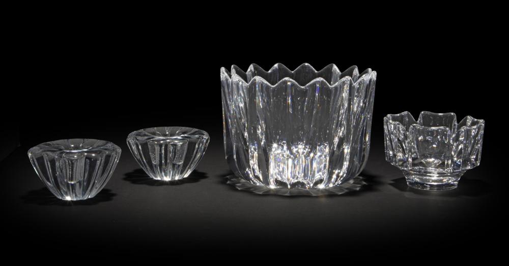 Appraisal: Four Orrefors clear art glass table items Second-quarter and third-quarter