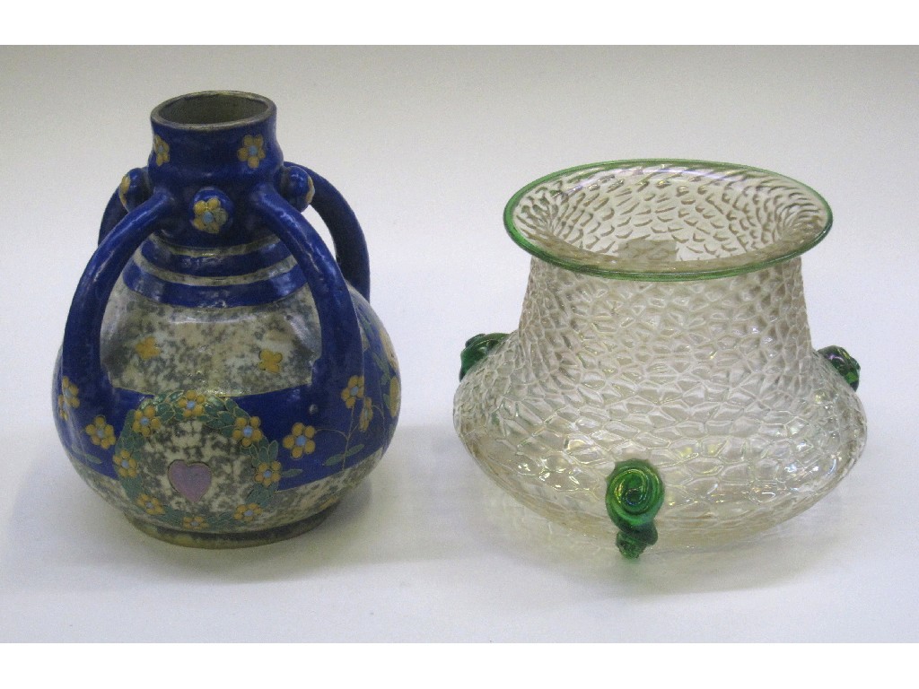 Appraisal: Amphora Faience vase with four handles and enamelled decoration and