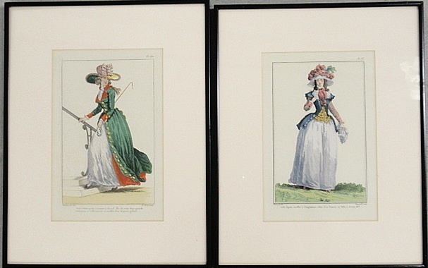 Appraisal: - Two framed and matted colored French fashion prints x