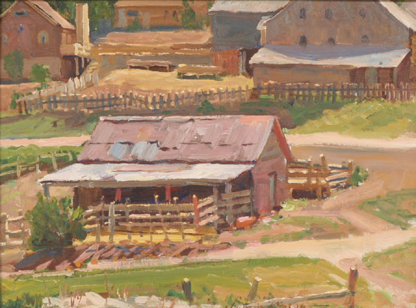 Appraisal: Naive rural stable scene oil on board x signed Grace