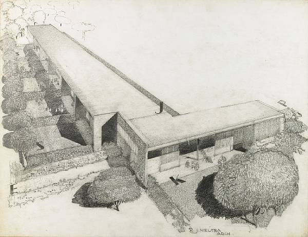 Appraisal: A Richard Neutra architectural drawing for the experimental unit Corona