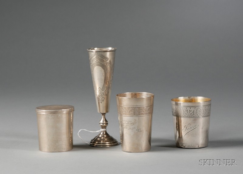 Appraisal: Four Silver Kiddush Cups late th century a Russian stemmed