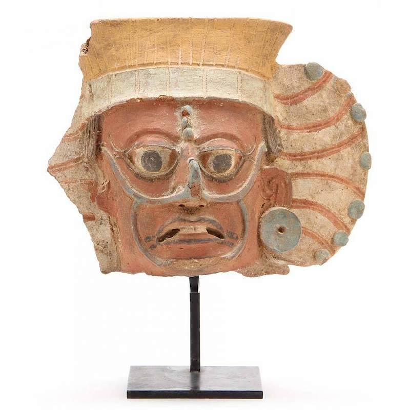 Appraisal: Pre-Columbian Heavily Painted Head of a Mayan Warrior Late classic