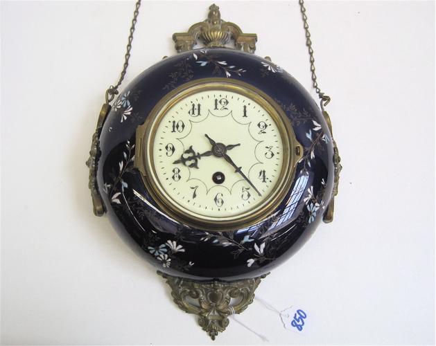 Appraisal: AN ENAMELED AND ORMOLU-MOUNTED PORCELAIN PENDANT WALL CLOCK French c