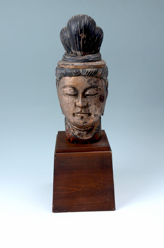 Appraisal: CARVED GILT WOOD BUDDHA BUST Southeast Asian carved bust of