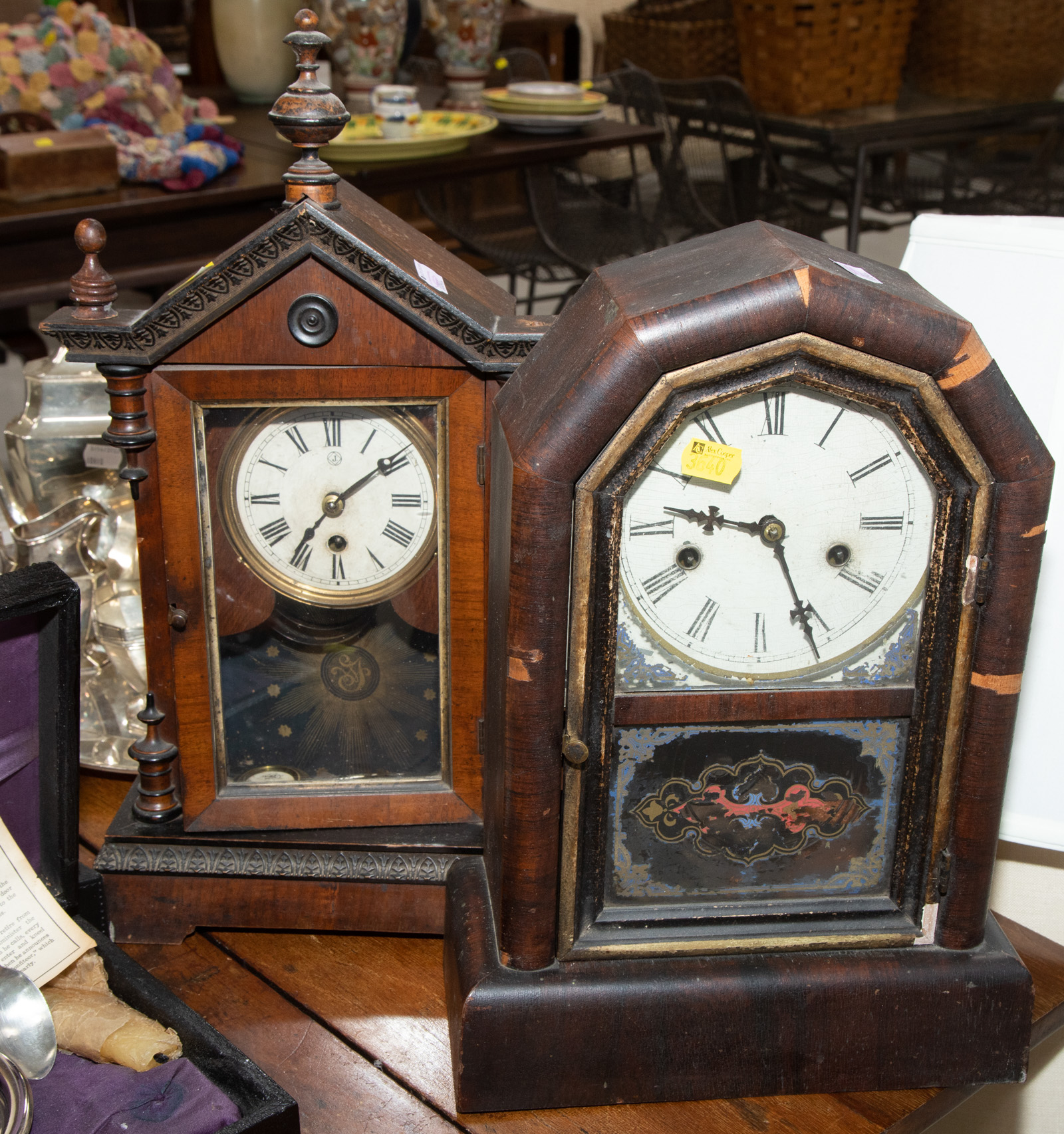 Appraisal: TWO MANTEL CLOCKS Including a New Haven -day clock in