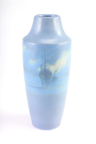 Appraisal: ROOKWOOD Scenic Vellum vase painted by Fred Rothenbusch with a