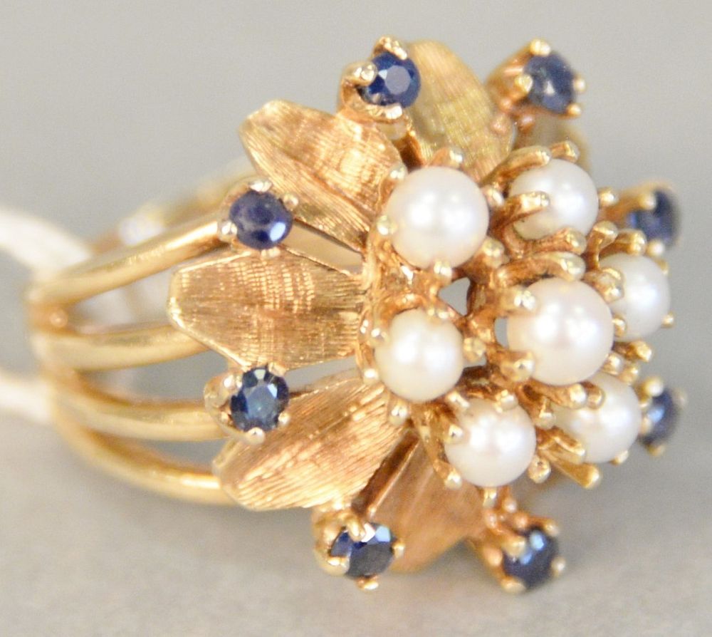 Appraisal: k gold cocktail ring set with sapphires and pearls size