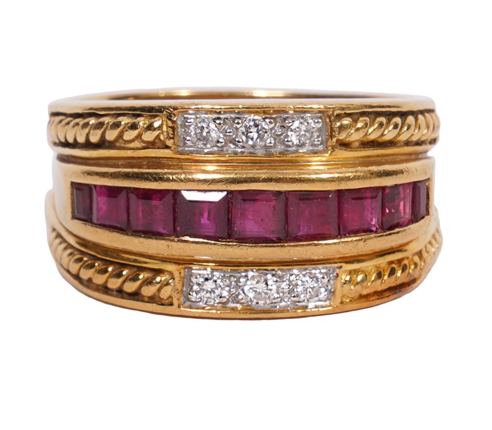 Appraisal: K YG BAND SET RUBY DIAMOND RING K yellow gold