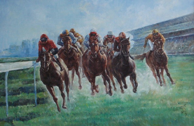 Appraisal: Twentieth Century Chinese School Sha Tin races acrylic on canvas