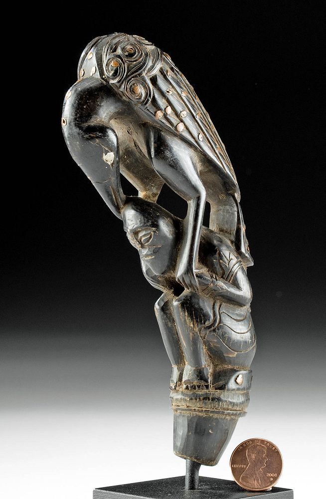 Appraisal: th C Indonesian Lombok Horn Kris Handle - Man Bird