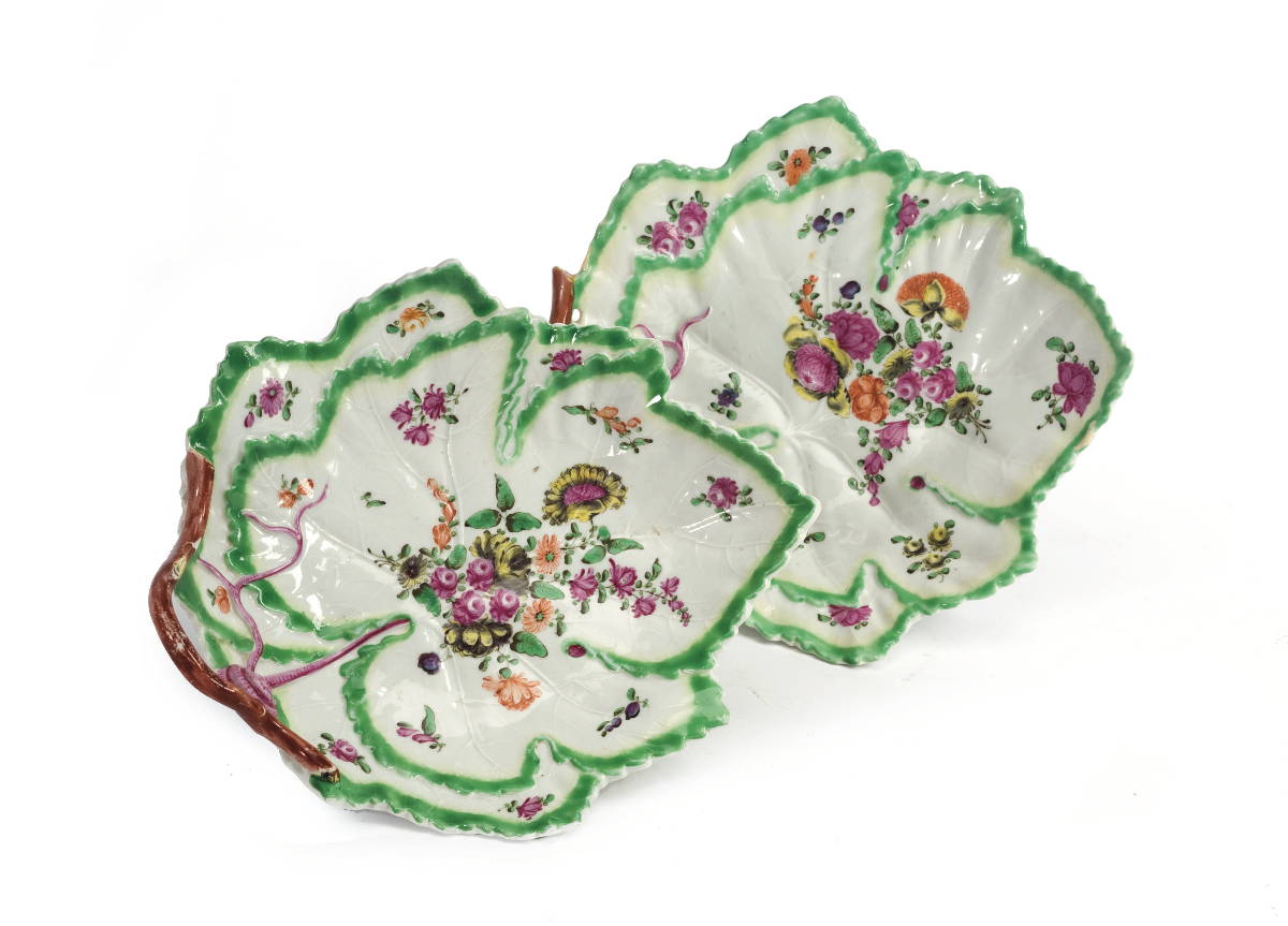 Appraisal: NEAR PAIR OF WORCESTER PORCELAIN LEAF DISHES CIRCA - Each