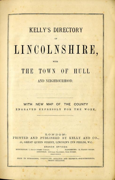 Appraisal: KELLY CO PUBLISHER KELLY'S DIRECTORY OF LINCOLNSHIRE WITH THE TOWN