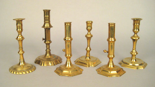 Appraisal: Pair of brass push up candlesticks th c together with