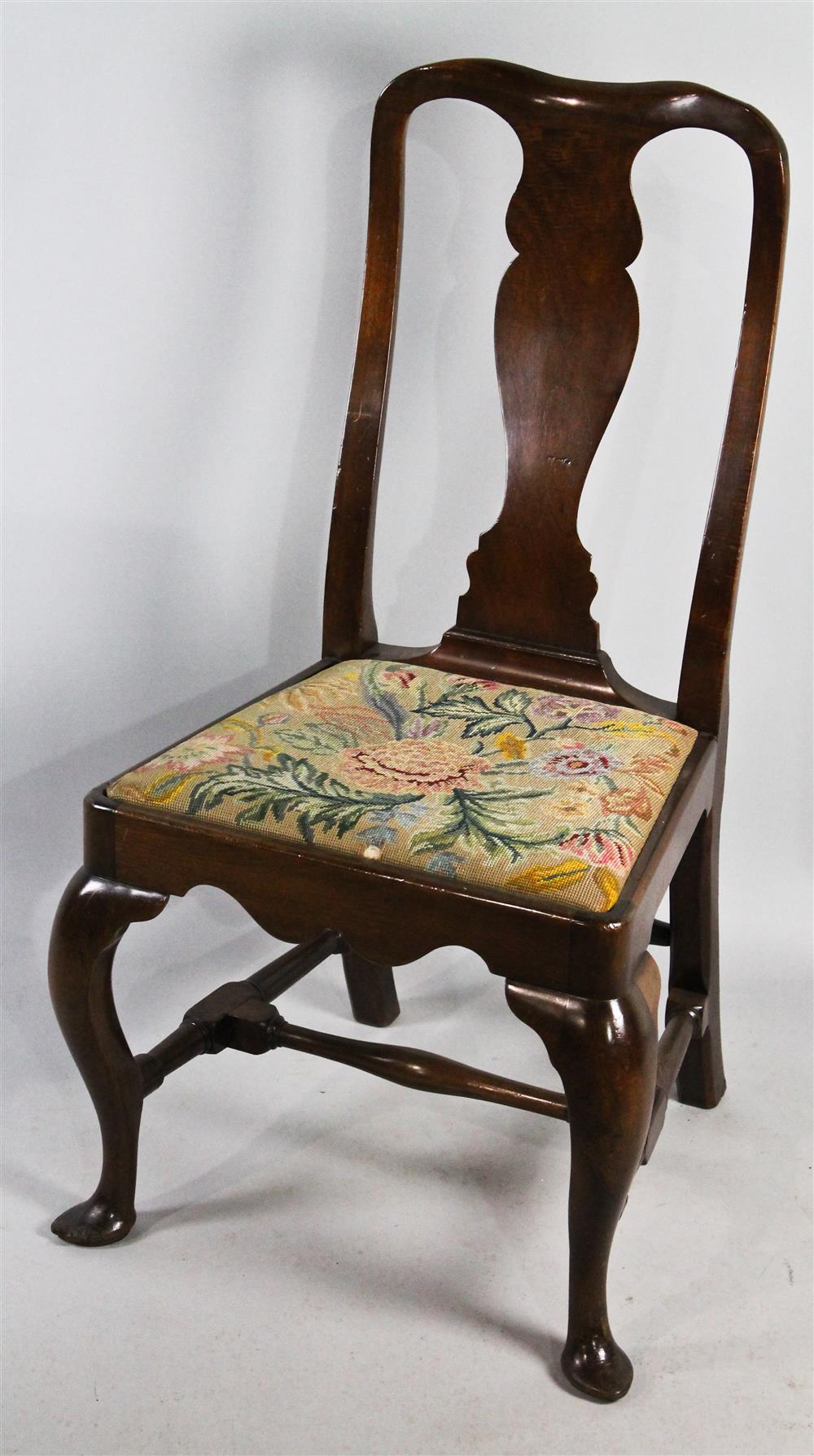 Appraisal: QUEEN ANNE WALNUT SIDE CHAIR WITH NEEDLEPOINT SEAT having a