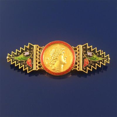 Appraisal: A gold brooch incorporating an ancient Greek coin the coin