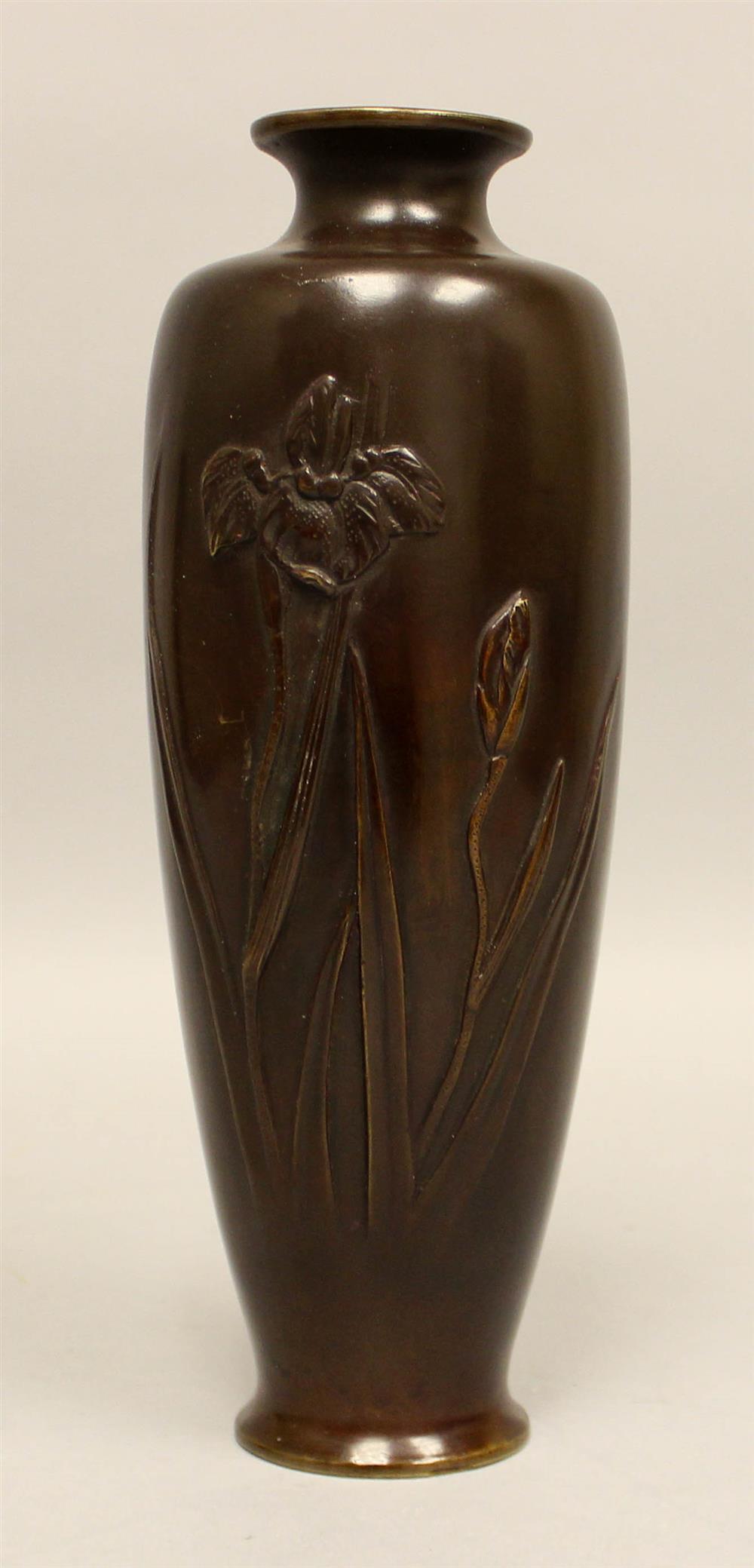 Appraisal: JAPANESE BRONZE SLENDER VASE MEIJI PERIOD of high shouldered baluster