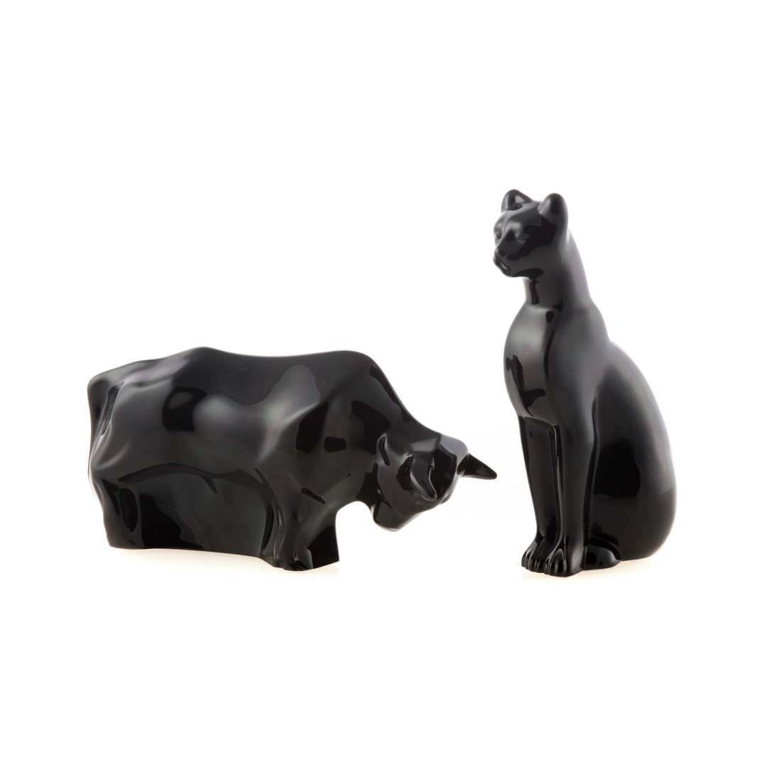 Appraisal: Baccarat black crystal cat and bull and in H Condition