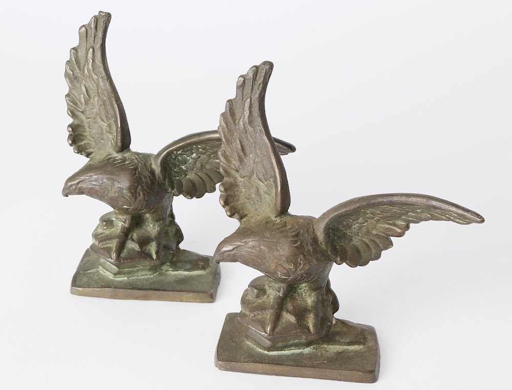 Appraisal: Pair of Patina Bronze Eagle Bookends th Century Pair of