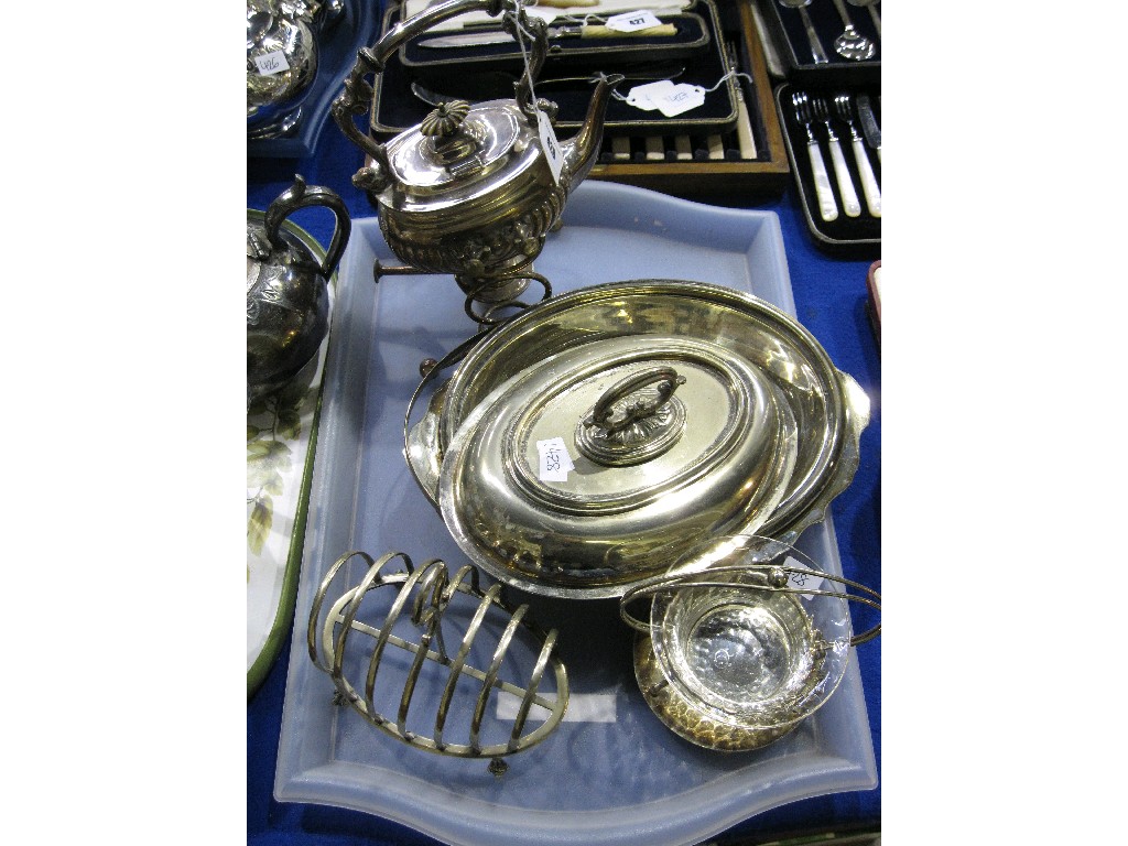 Appraisal: Tray lot of EP- kettle on stand tureen etc