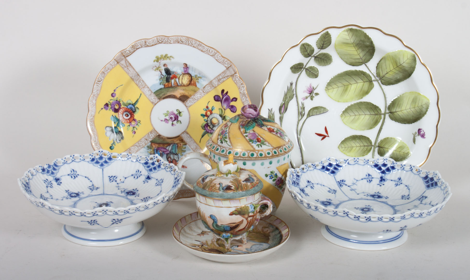 Appraisal: Six Continental porcelain articles including pair of Royal Copenhagen footed